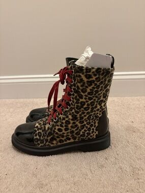 Current Mood Leopard Print Combat Boots with Red Laces